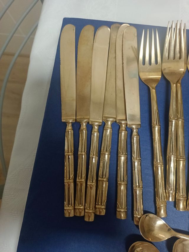 ✨Cubertería Tailandesa Bronce Bambú 6 o  12 servic