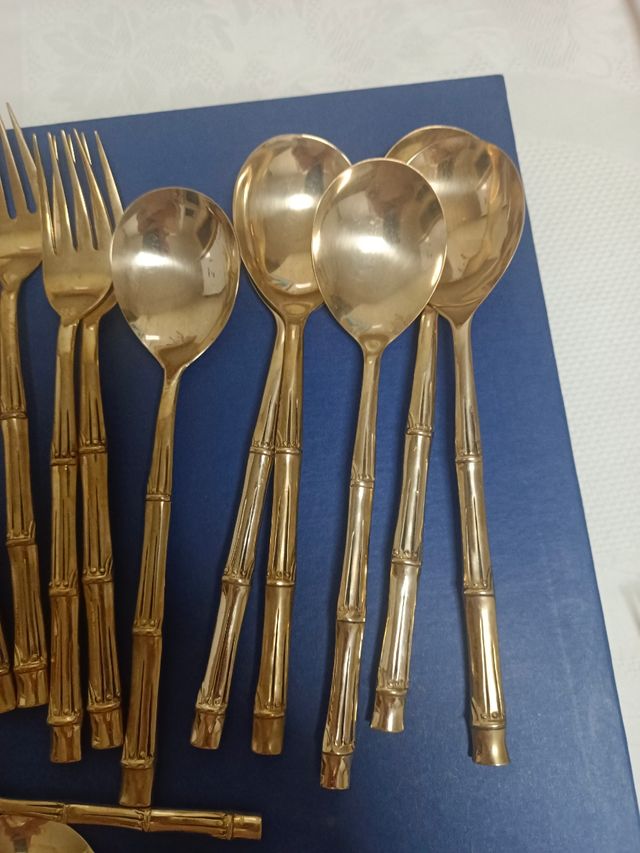 ✨Cubertería Tailandesa Bronce Bambú 6 o  12 servic