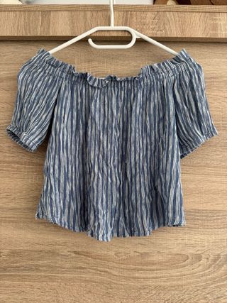 Blusa Hombros Descubiertos Rayas Azul/Blanco