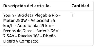 Bicicleta Eléctrica Plegable 250W