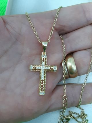 Cadena Cruz Baño Oro 40+5cm