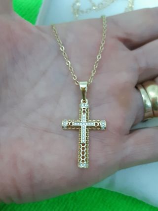 Cadena Cruz Baño Oro 40+5cm