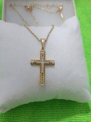 Cadena Cruz Baño Oro 40+5cm