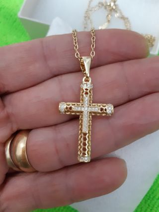 Cadena Cruz Baño Oro 40+5cm