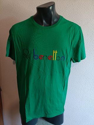 Camiseta Benetton Bordada Verde Talla XL Hombre