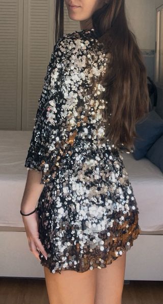 Vestido/Mono Lentejuelas Negro y Plateado