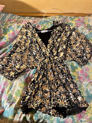 Vestido/Mono Lentejuelas Negro y Plateado