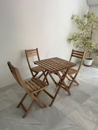 Conjunto Mesa y 3 Sillas Terraza Madera