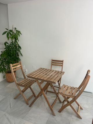 Conjunto Mesa y 3 Sillas Terraza Madera