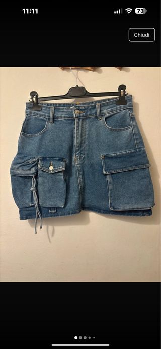 Gonna jeans blu cardigan
