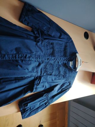 Blusa Larga Entallada Azul de manga francesa.