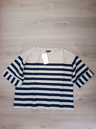 Camiseta Lino Mujer Zara Talla L Rayas