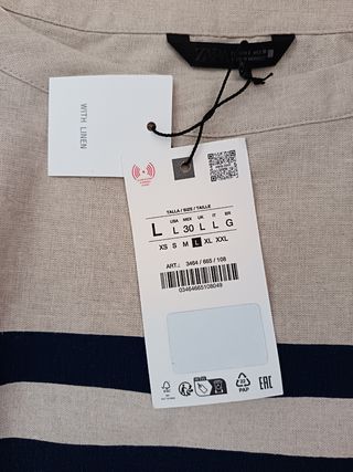 Camiseta Lino Mujer Zara Talla L Rayas