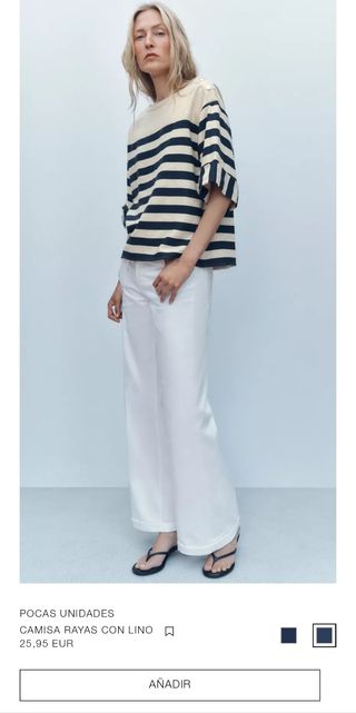 Camiseta Lino Mujer Zara Talla L Rayas