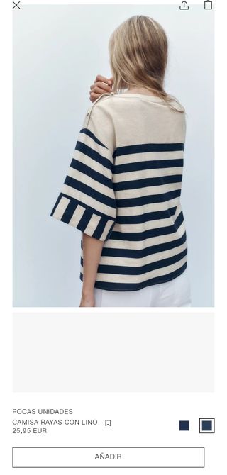 Camiseta Lino Mujer Zara Talla L Rayas