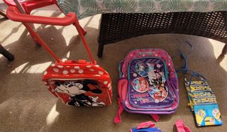 Varias mochilas y bolsos. 