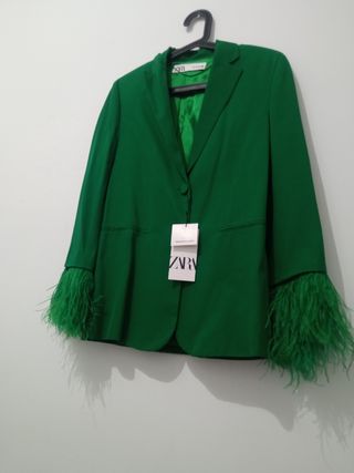 Blazer Zara Verde Mangas Pluma