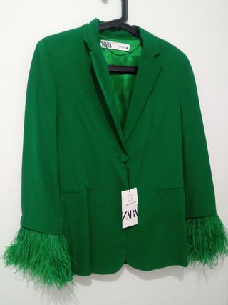 Blazer Zara Verde Mangas Pluma