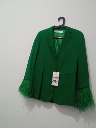 Blazer Zara Verde Mangas Pluma