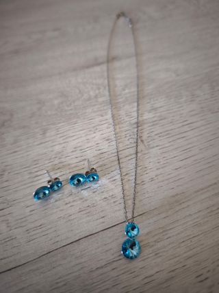 Conjunto Pendientes y Colgante Azul Plata