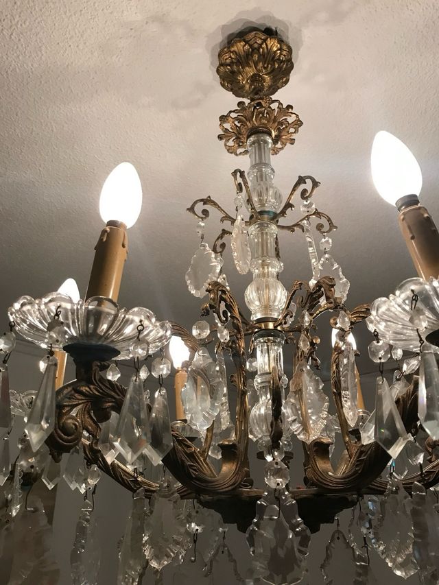 Araña de bronce con cristales 5 bombillas