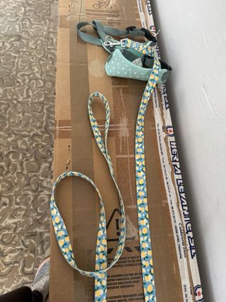 Arnés para perro/gato verde con puntos blancos