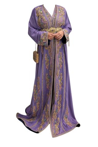 Traje Marroquí Caftán / Tkchita Morado y Dorado