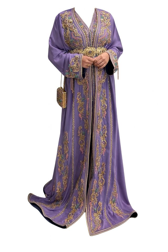 Traje Marroquí Caftán / Tkchita Morado y Dorado