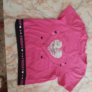 Camiseta niña PINK BABY rosa corazón lentejuelas