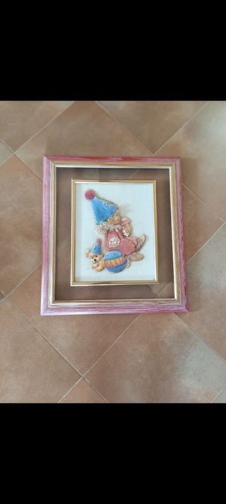 Cuadro vintage hecho a mano payaso y osito