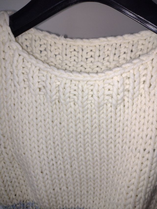 Gilet di lana bianco e turchese