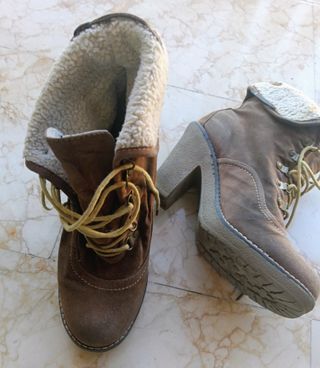 Botines tacón cordones ante marrón