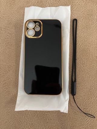 Funda iPhone 12 Mini Negra con Borde Dorado