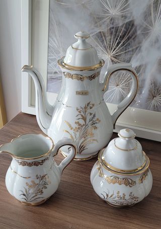 Juego de café porcelana con oro