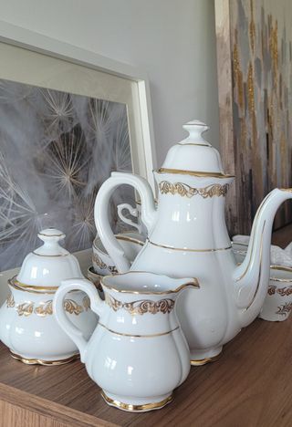 Juego de café porcelana con oro