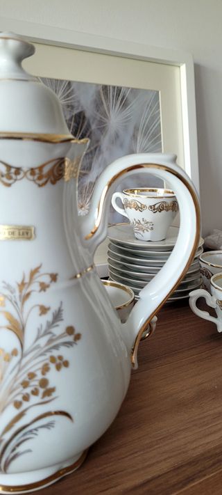 Juego de café porcelana con oro