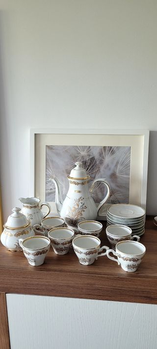Juego de café porcelana con oro