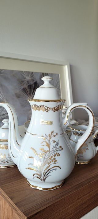 Juego de café porcelana con oro