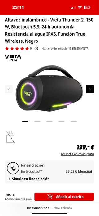 Altavoz Vieta Thunder 2 Negro IPX6