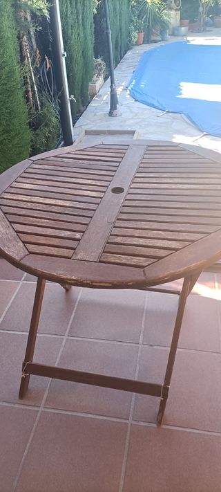 Mesa redonda plegable jardín madera
