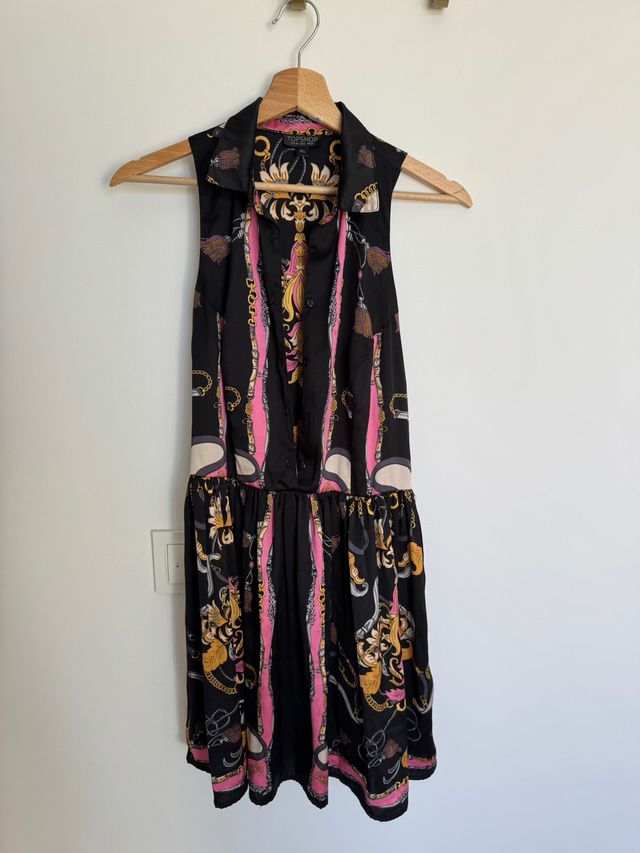 Vestido Topshop S/M Negro Rosa Estampado