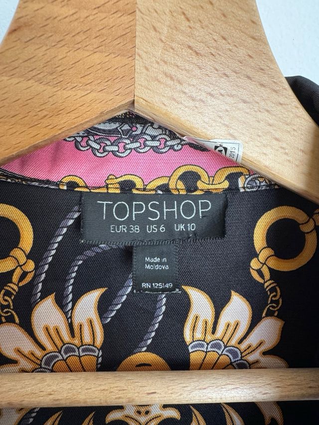 Vestido Topshop S/M Negro Rosa Estampado