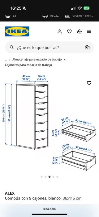 Cómoda ALEX IKEA 9 cajones blanca