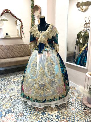 Traje Fallera Talla 44 Azul y Dorado