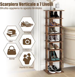 Scarpiera a 7 Ripiani, Scaffale Portascarpe in Leg