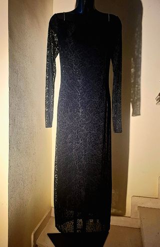 Abito Pizzo Vellutato Nero Taglia L