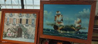 Pintura de paisaje con bicicleta  son tres cuadros