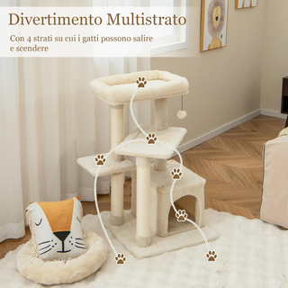 Albero per Gatti a 4 Piani, Torre con Tiragraffi,