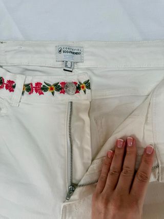 Vaqueros Culotte Blancos Cortefiel Bordados