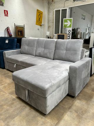 Sofá Cama Chaise Longue Gris Nuevo + arcon 215cm